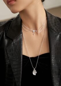 Mirror Lake S925 Sterling Silver Necklace – Fluid Mountain Pendant with Silver Bead Chain - Image 3