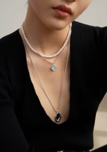 Layered 63cm silver necklace with 40cm chain for bohemian style