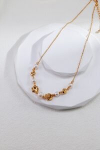 Artisan S925 Sterling Silver Necklace – 18K Gold Plated Textured Pendant with Pearl Accents - Image 5