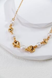 Artisan S925 Sterling Silver Necklace – 18K Gold Plated Textured Pendant with Pearl Accents - Image 4