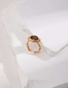 Artisan S925 Sterling Silver Ring – Textured Tiger's Eye Statement Piece (Size 10-15 Adjustable) - Image 3