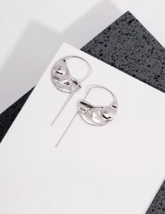 Lunar Phase S925 Silver Earrings – Textured Moon Drop with High-Shine Finish - Image 5