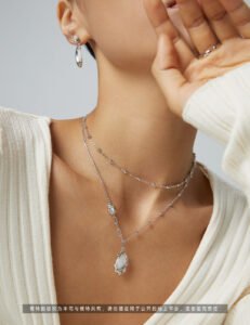 Organic S925 Silver Necklace – Lava-Inspired Abalone Shell Pendant with Beaded Chain - Image 3