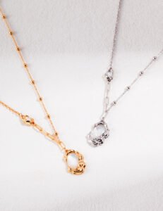 Organic S925 Silver Necklace – Lava-Inspired Abalone Shell Pendant with Beaded Chain - Image 2