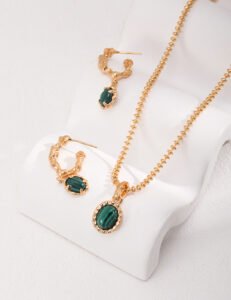 S925 Sterling Silver Malachite Earrings | Vintage Gold C-Shape Design - Image 3