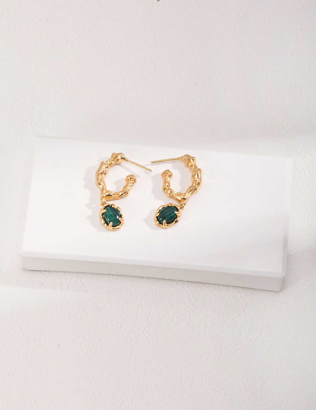 Vintage Malachite Earrings in S925 Sterling Silver with Gold Accents