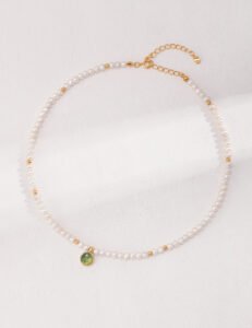 Vintage Pearl & Moss Agate Necklace | S925 Sterling Silver with Gold Beads - Image 6