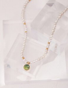 Vintage Pearl & Moss Agate Necklace | S925 Sterling Silver with Gold Beads - Image 4