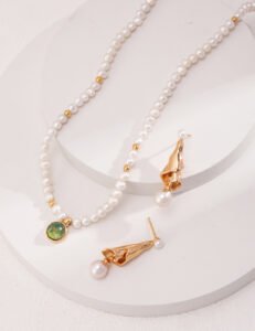 Vintage Pearl & Moss Agate Necklace | S925 Sterling Silver with Gold Beads - Image 5