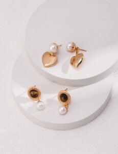 S925 Sterling Silver Tiger Eye Pearl Earrings | Vintage Gold Accents - Image 4