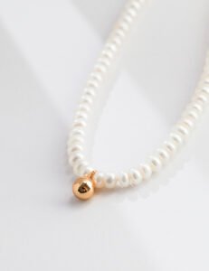 S925 Sterling Silver Pearl Necklace | Gold Bead Accent | Adjustable 35cm+5.5cm Chain - Image 4
