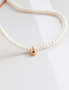 S925 Sterling Silver Pearl Necklace | Gold Bead Accent | Adjustable 35cm+5.5cm Chain - Image 3