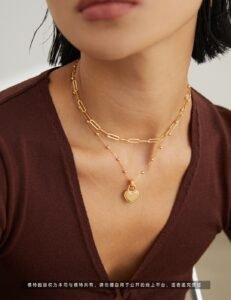 S925 Sterling Silver Enamel Heart Necklace | Black & Gold Beaded Chain - Image 3