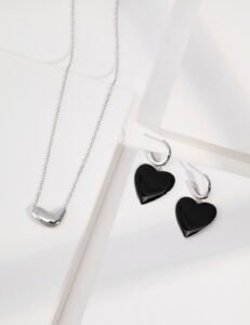 S925 Sterling Silver Black Enamel Heart Earrings | Modern Romantic Jewelry - Image 6
