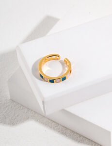 Morandi Color Enamel Square Ring | S925 Sterling Silver Adjustable Art Jewelry - Image 4