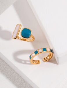 Morandi Color Enamel Square Ring | S925 Sterling Silver Adjustable Art Jewelry - Image 3