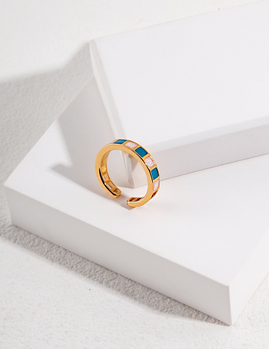 Morandi Color Enamel Square Ring in Sterling Silver