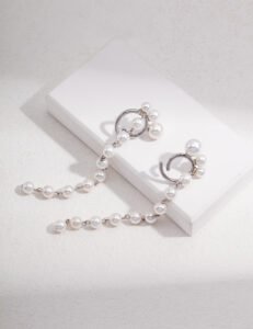 S925 Sterling Silver Pearl Drop Ear Threads | Elegant 10cm Dangling Earrings - Image 3