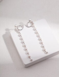 S925 Sterling Silver Pearl Drop Ear Threads | Elegant 10cm Dangling Earrings - Image 5