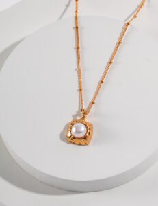 Lost-Wax Cast Pearl Pendant | Gold-Plated Artisan Necklace - Image 3