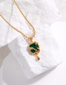 S925 Sterling Silver Malachite Necklace | Lucky Green Stone Pendant - Image 2