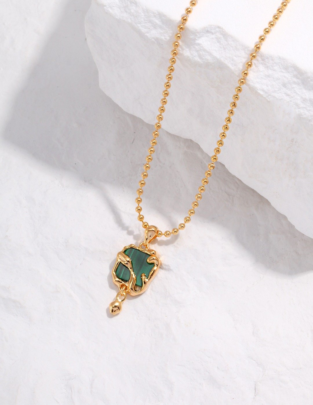 Natural Malachite Pendant Necklace in Sterling Silver