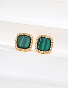 Square Malachite Earrings | S925 Silver & Zirconia Minimalist Jewelry - Image 2