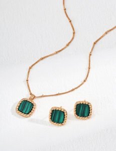 Square Malachite Earrings | S925 Silver & Zirconia Minimalist Jewelry - Image 3