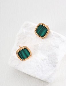Square Malachite Earrings | S925 Silver & Zirconia Minimalist Jewelry - Image 4