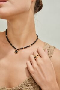 S925 Sterling Silver Black Onyx Necklace | Gold Bead Accent Chain - Image 7