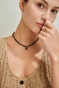 S925 Sterling Silver Black Onyx Necklace | Gold Bead Accent Chain - Image 3