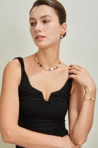 S925 Sterling Silver Green Spot Stone Pearl Necklace | Vintage Gold Beaded Chain - Image 6