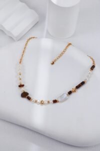 S925 Sterling Silver Green Spot Stone Pearl Necklace | Vintage Gold Beaded Chain - Image 5