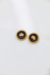 Vintage Enamel Rose Earrings | S925 Sterling Silver with Black Enamel & Gold Detailing - Image 4