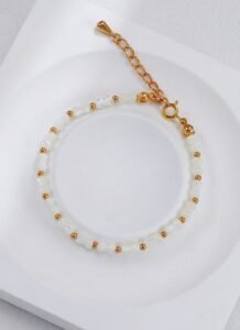 S925 Sterling Silver Bamboo Shell Necklace | Gold Bead Accent Chain - Image 6