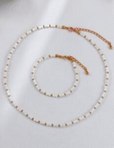 S925 Sterling Silver Bamboo Shell Necklace | Gold Bead Accent Chain - Image 3