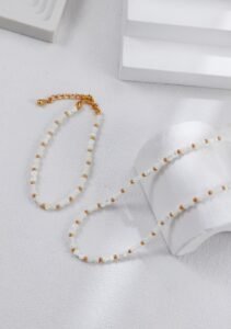 S925 Sterling Silver Bamboo Shell Necklace | Gold Bead Accent Chain - Image 5