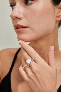 S925 Sterling Silver Spotted Stone/Rock Crystal Ring | Minimalist Wide Band Statement Piece - Image 10