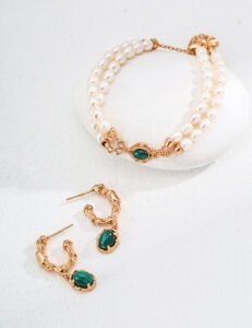 Double Pearl & Malachite Bracelet | S925 Silver Regal Jewelry - Image 2