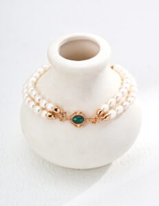 Double Pearl & Malachite Bracelet | S925 Silver Regal Jewelry - Image 5