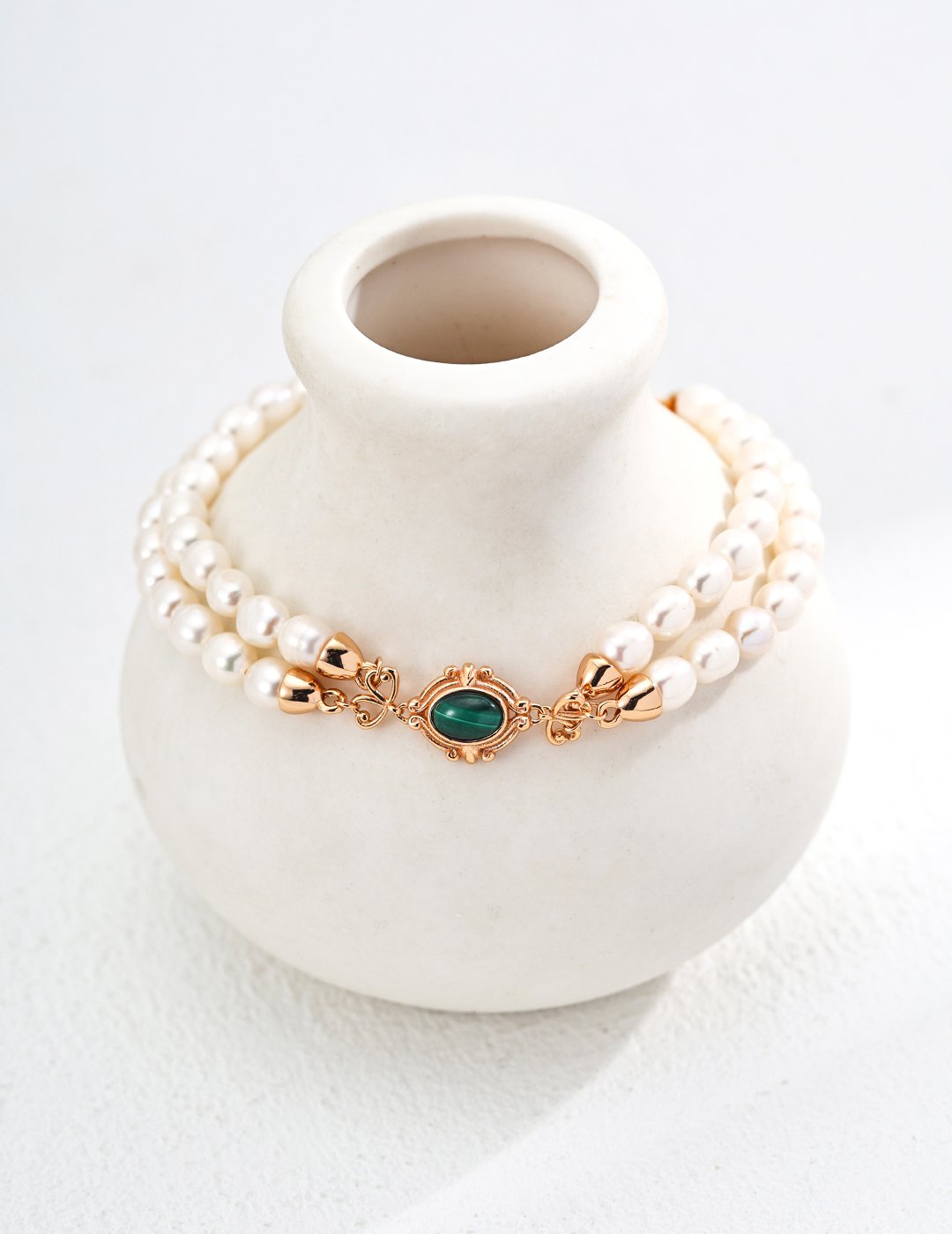 Double Pearl & Malachite Bracelet | S925 Silver Regal Jewelry