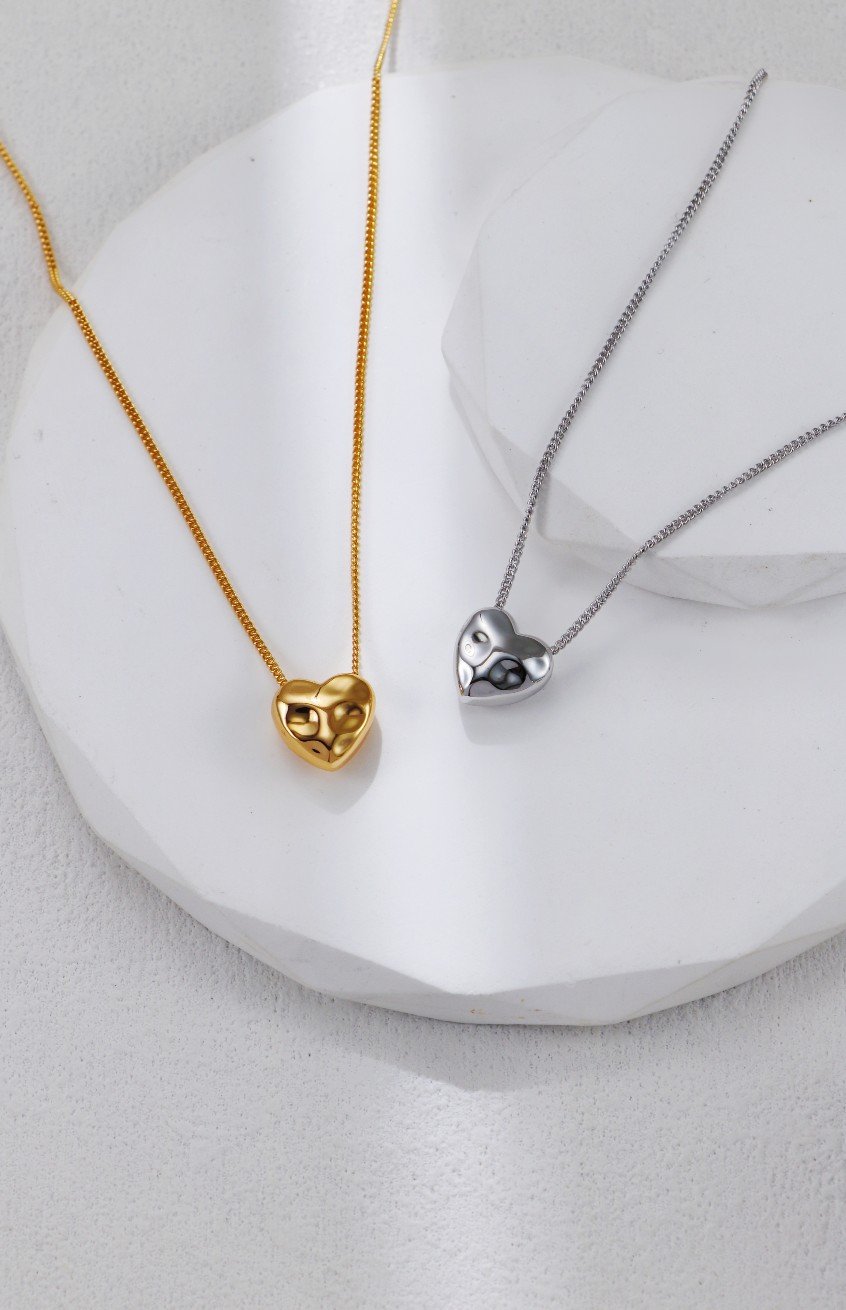 Sterling silver 3D heart necklace | Minimalist Romantic Pendant