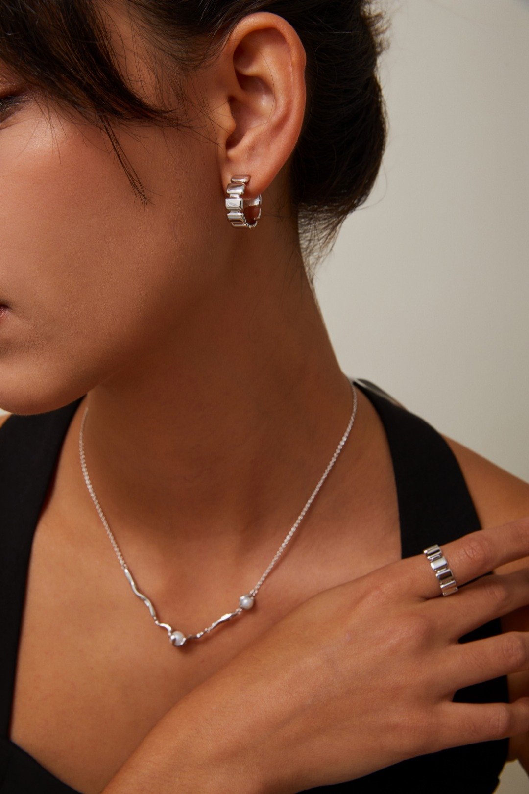 Modern Statement C-Hoop Earrings | S925 Silver Square Design - Image 4