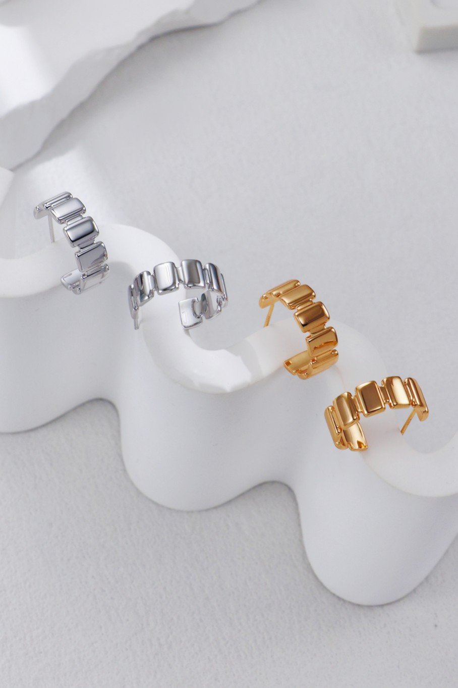 Modern Statement C-Hoop Earrings | S925 Silver Square Design - Image 5