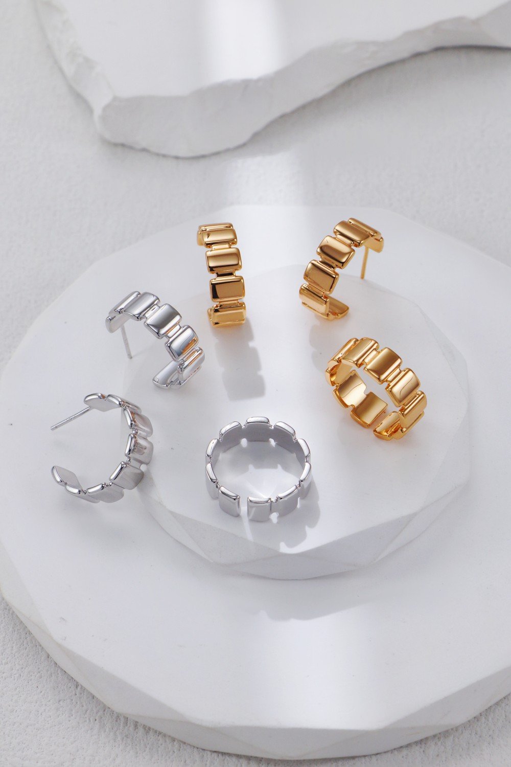 Modern Statement C-Hoop Earrings | S925 Silver Square Design - Image 3