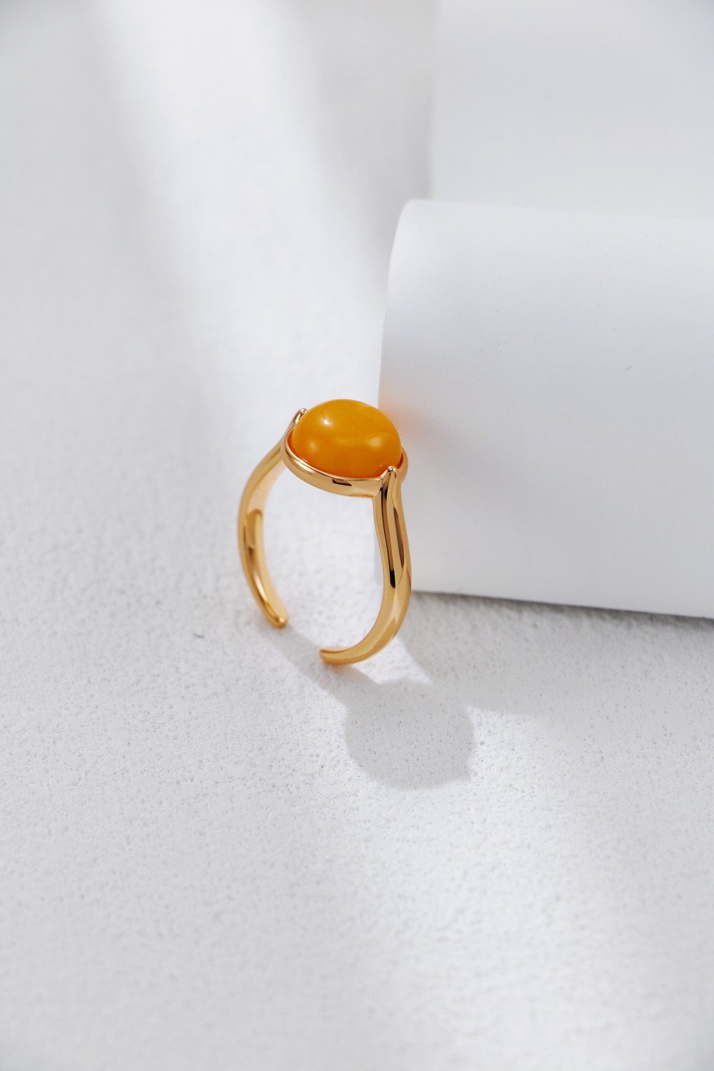 S925 silver vintage gold natural beeswax adjustable ring on white background