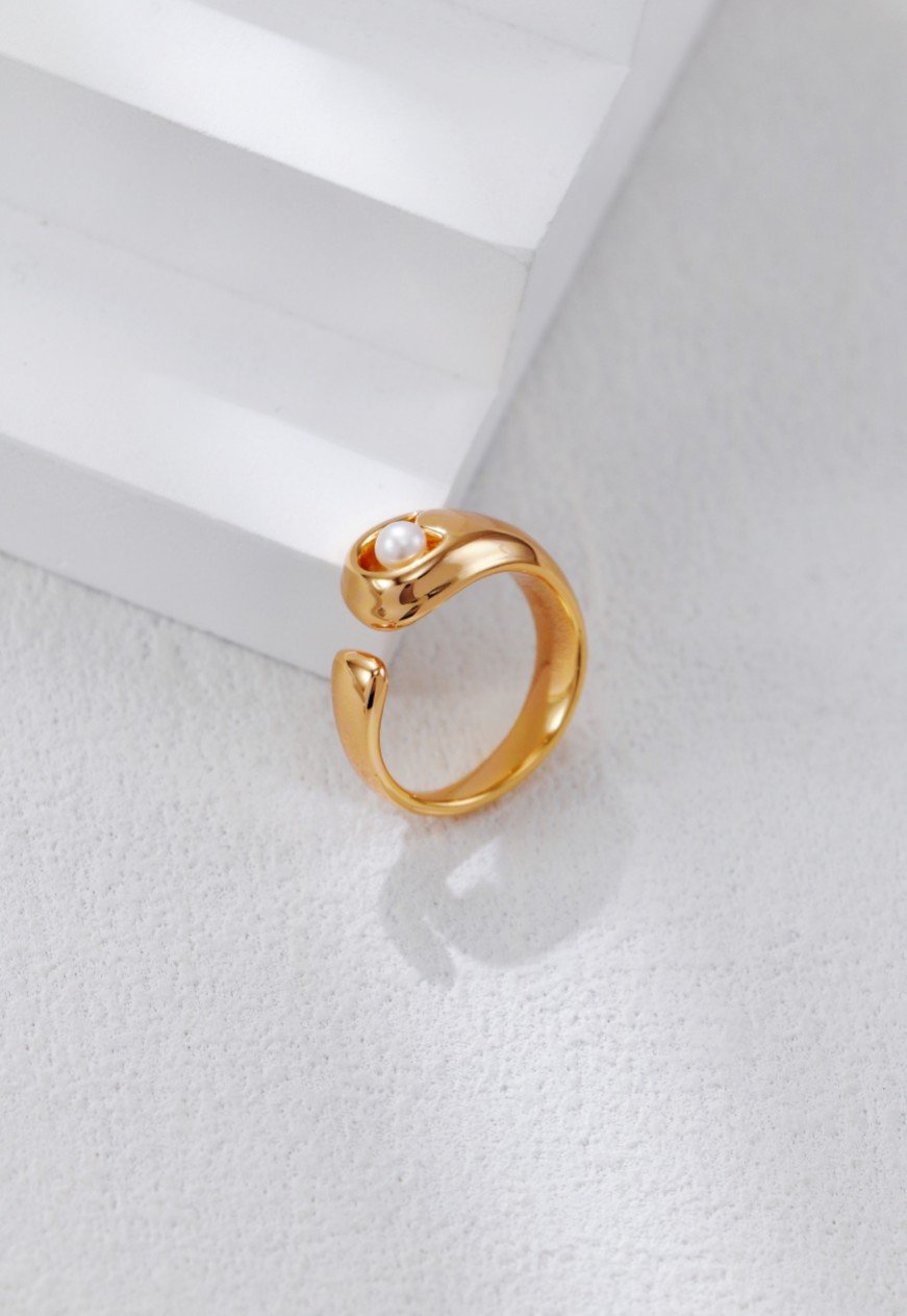S925 Silver Modern Pearl Ring | Minimalist Open Band Style - Image 5