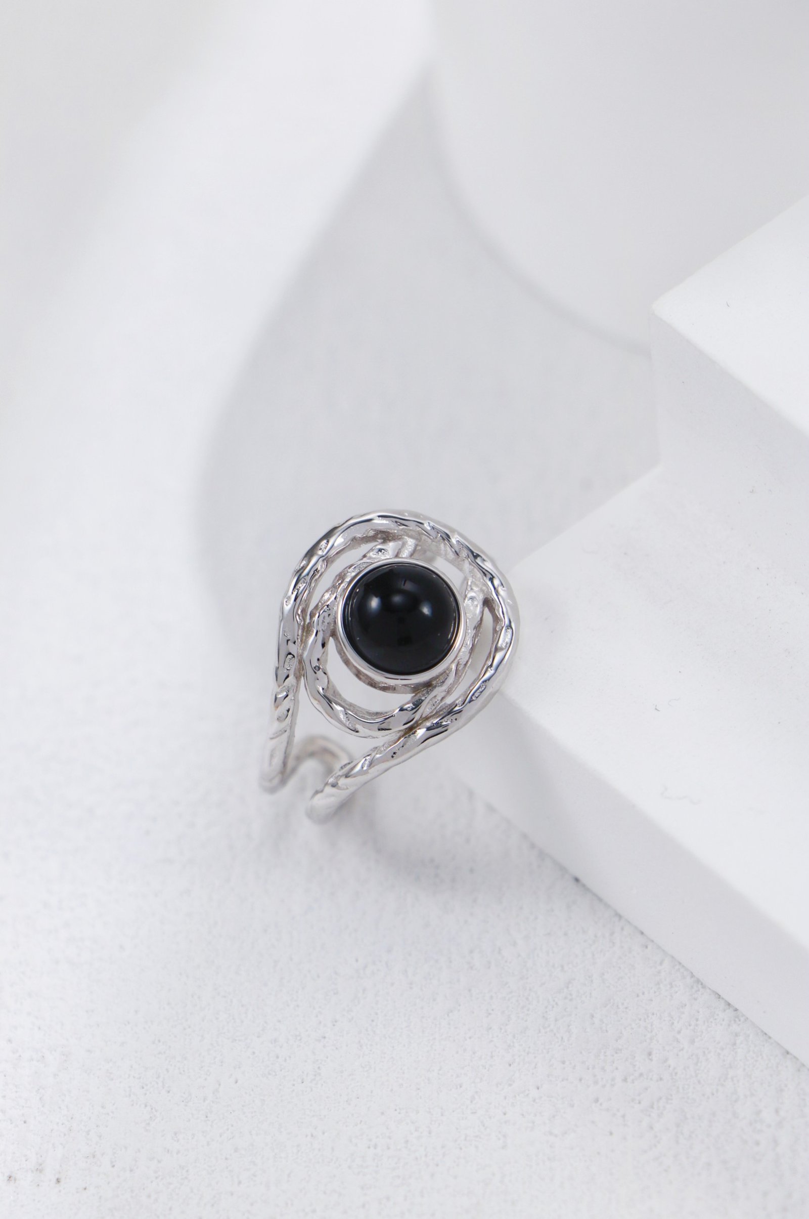 Bold Elegance at Your Fingertips | S925 Silver Black Agate Swirl Ring - Image 7
