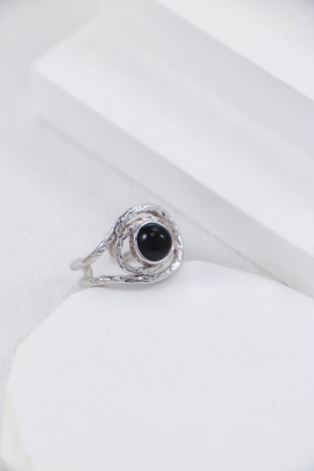 Bold Elegance at Your Fingertips | S925 Silver Black Agate Swirl Ring - Image 6