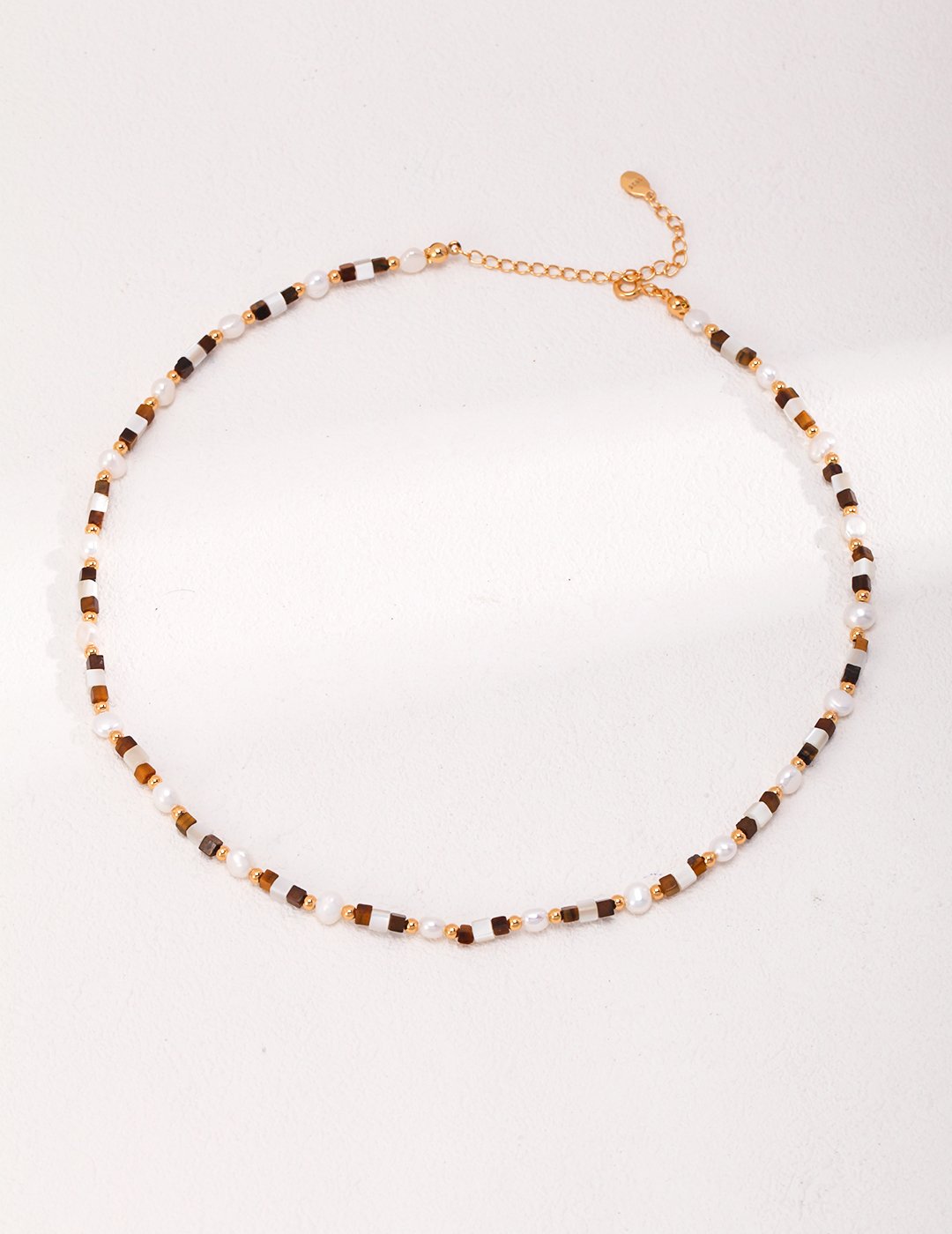 Retro gold mother-of-pearl and tiger eye medieval necklace